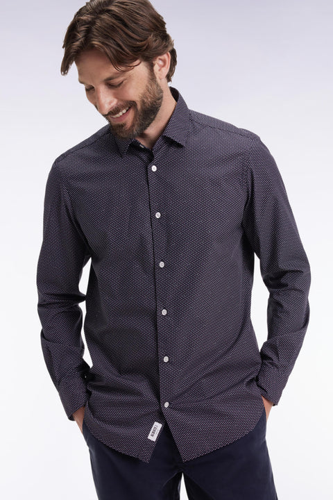 Chemise en coton à micro-motif pois rose coupe slim - Image 1