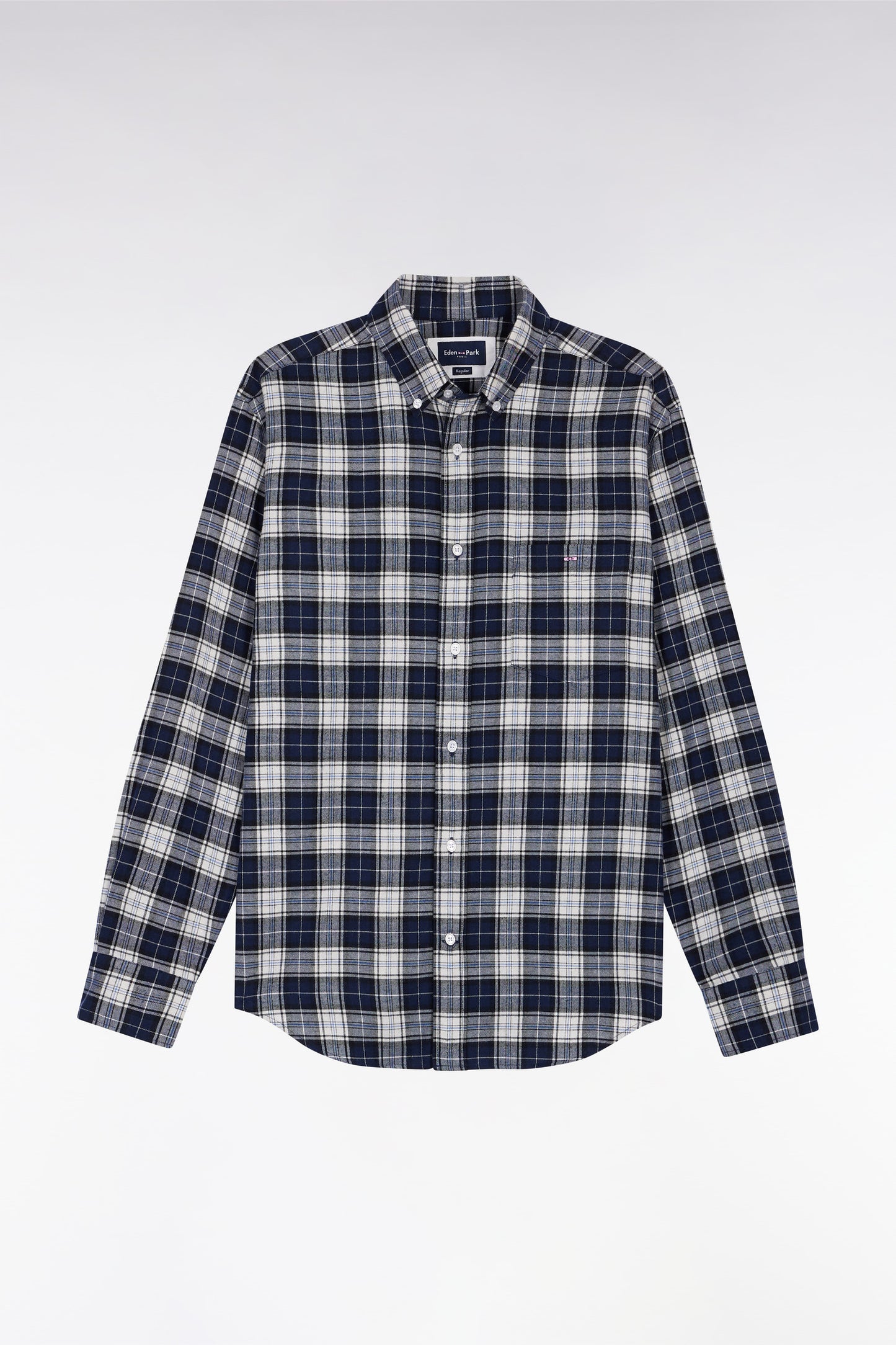 Chemise à carreaux en coton japonais marine coupe droite