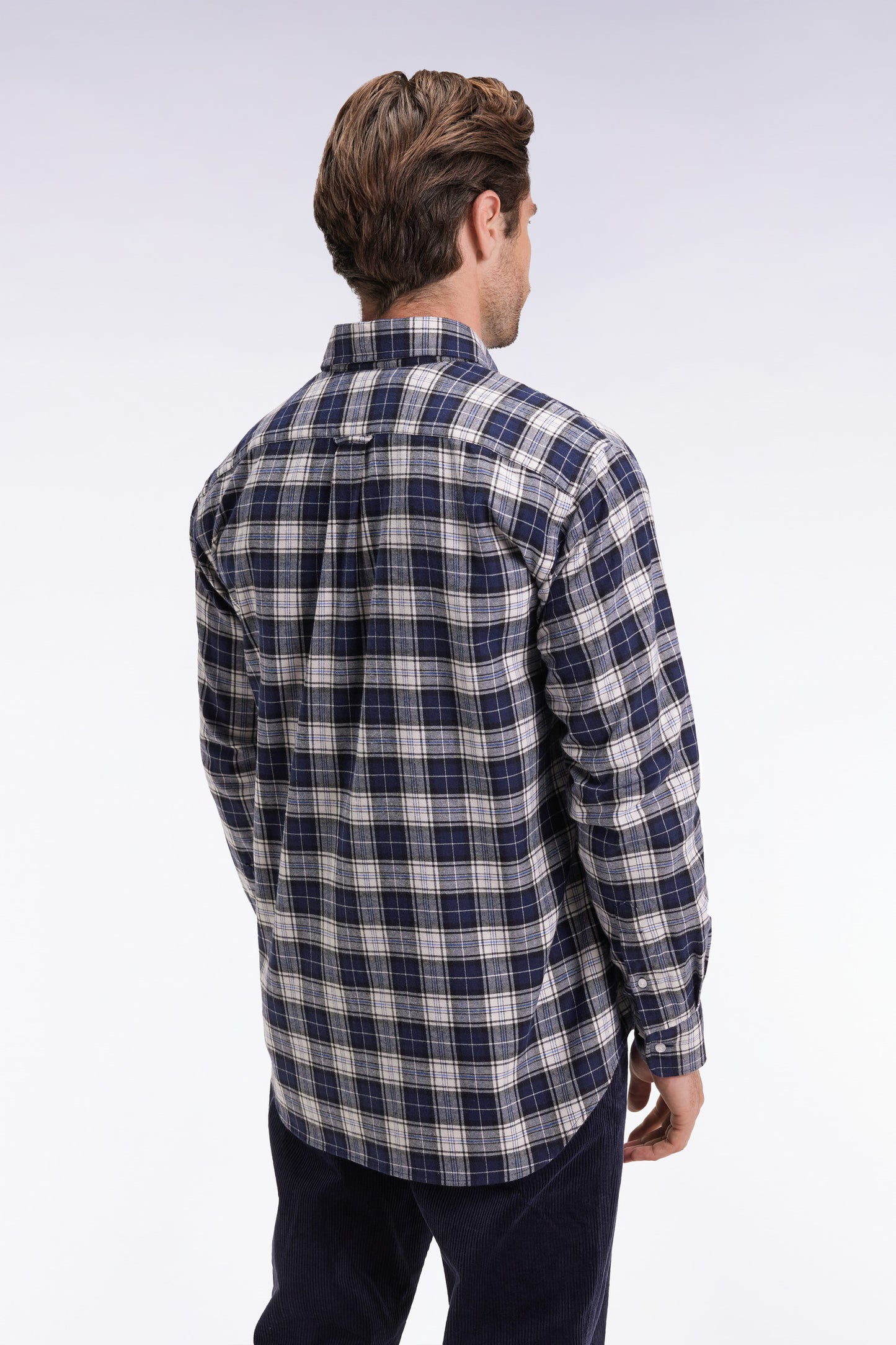 Chemise à carreaux en coton japonais marine coupe droite