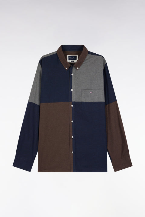 Chemise tricolore en flanelle de coton marine coupe droite - Image 2