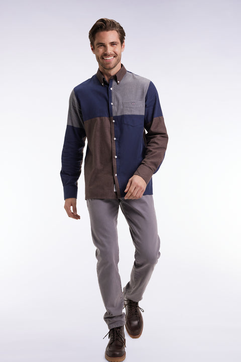 Chemise tricolore en flanelle de coton marine coupe droite - Image 1