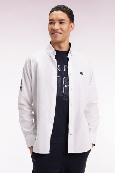 Chemise en coton blanc broderie XV de France coupe droite - Image 1