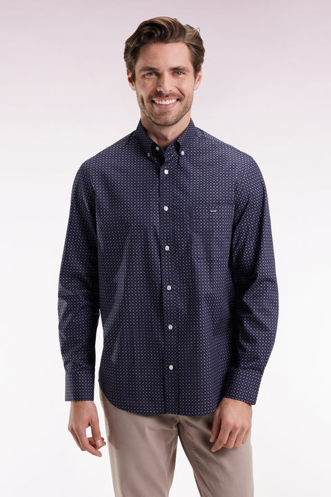 Chemise en coton à micro-motifs marine coupe droite - Image 3