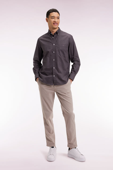 Chemise en coton Pima marron à micro-motifs coupe droite - Image 1