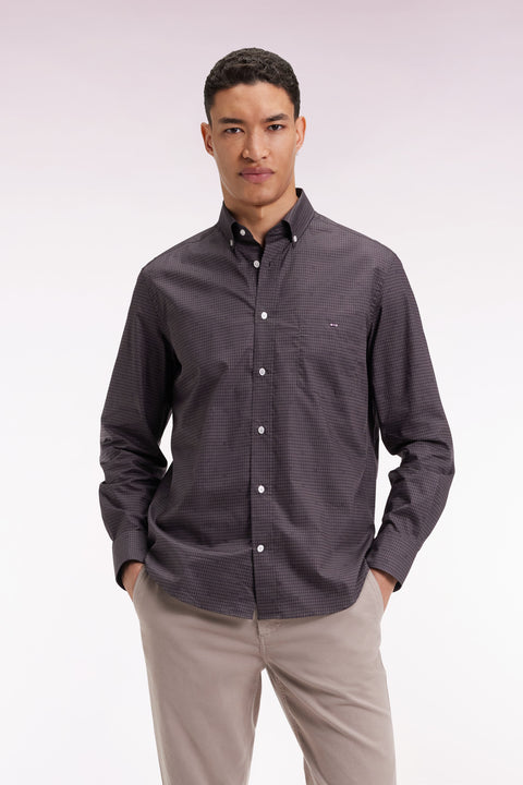 Chemise en coton Pima marron à micro-motifs coupe droite - Image 3