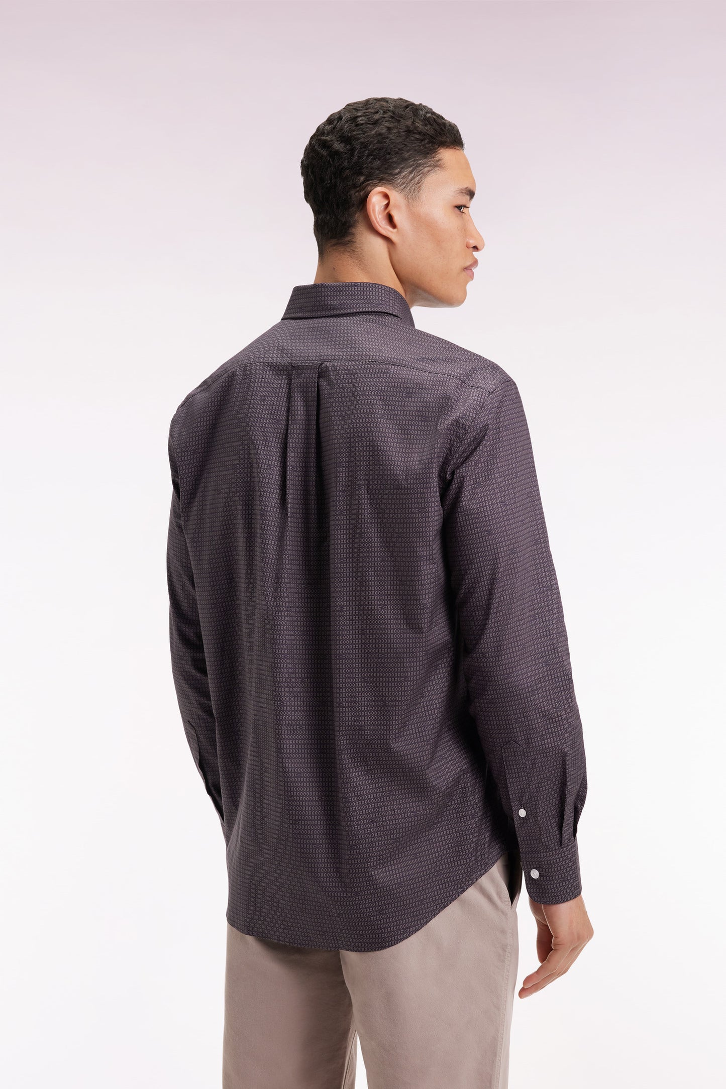 Brown Pima cotton shirt with micro-patterns, straight cut