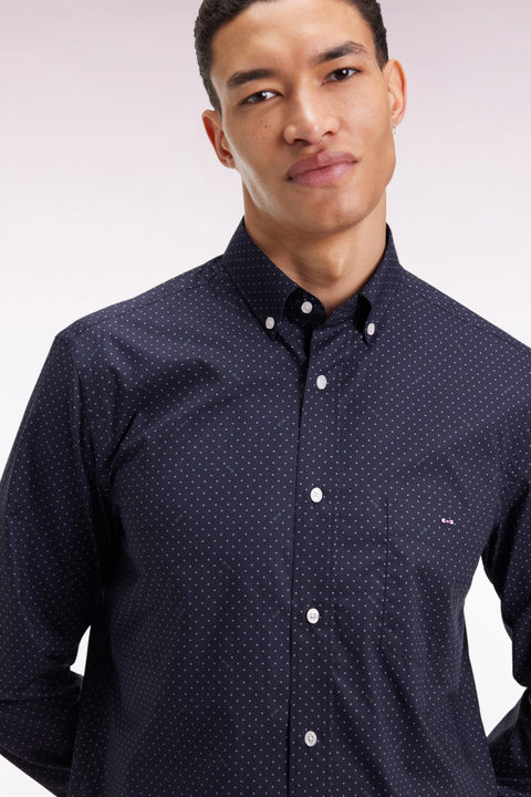 Chemise en coton Pima marine à micro-pois coupe droite - Image 1