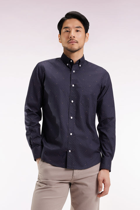 Chemise en coton Pima noir à micro-motif pois coupe slim - Image 3