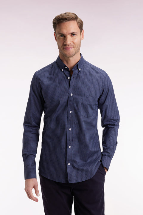 Chemise en coton Pima marine à micro-motifs coupe slim - Image 3