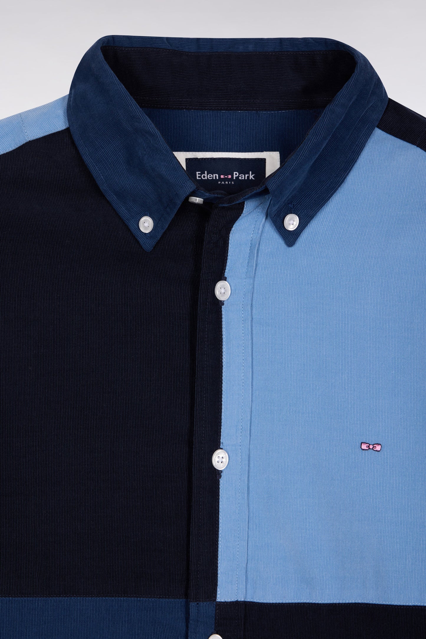 Chemise en velours quatre cadrans bleu coupe droite