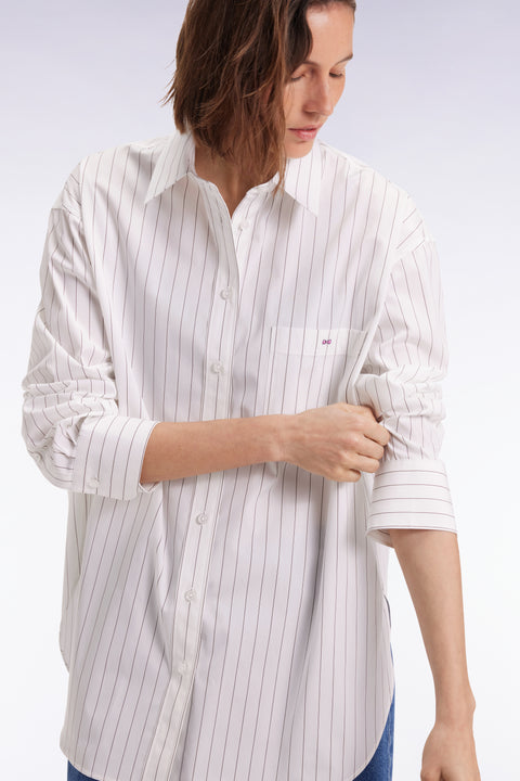 Chemise en popeline de coton blanche à rayures tennis coupe oversized - Image 3