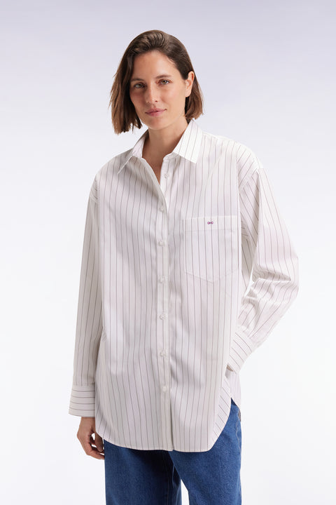 Chemise en popeline de coton blanche à rayures tennis coupe oversized - Image 1