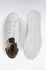 White and navy grained leather low-top sneakers
