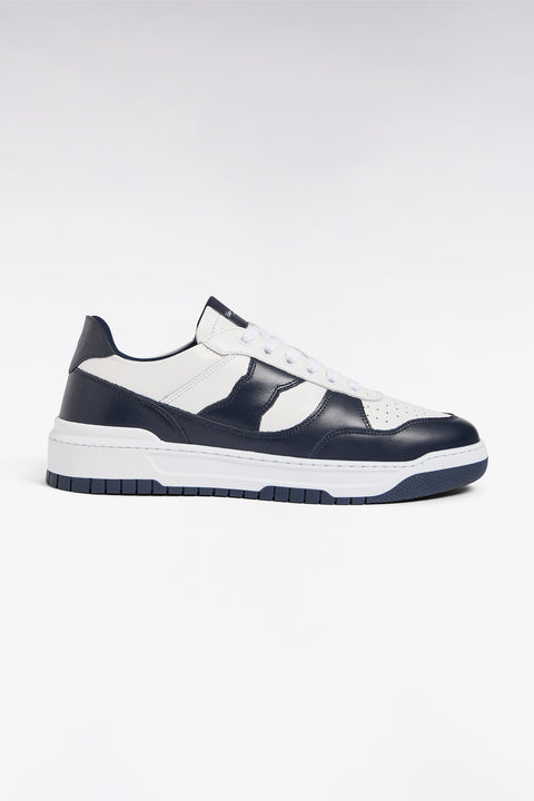 Two-tone navy and white leather sneakers - Image 1