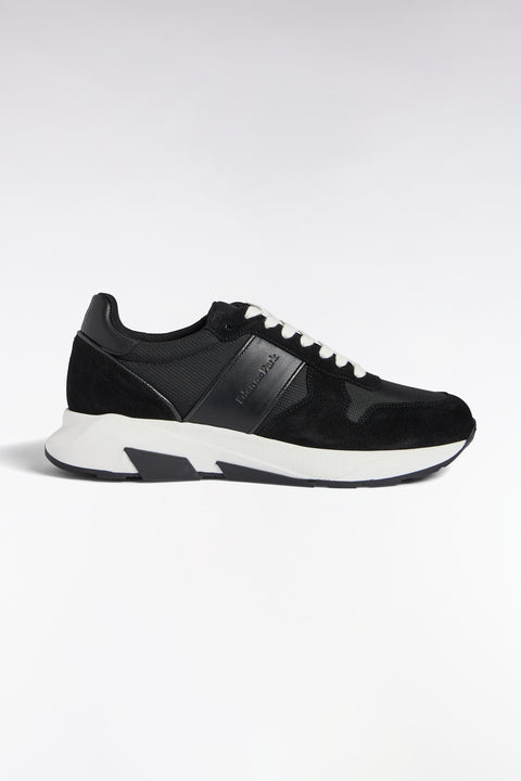 Black leather multi-material sneakers - Image 1
