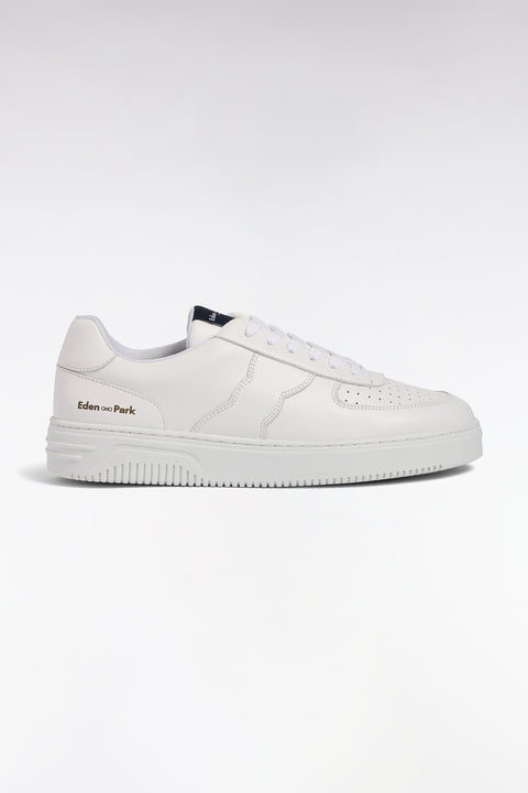 White leather sneakers with navy logo tongue - Image 1