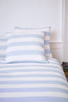 Set of square pillowcases in white cotton with blue stripes