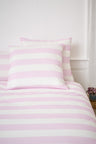 Set of square pillowcases in white cotton with pink stripes