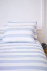 Set of rectangular pillowcases in white cotton with blue stripes