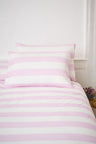 Set of rectangular pillowcases in white cotton with pink stripes