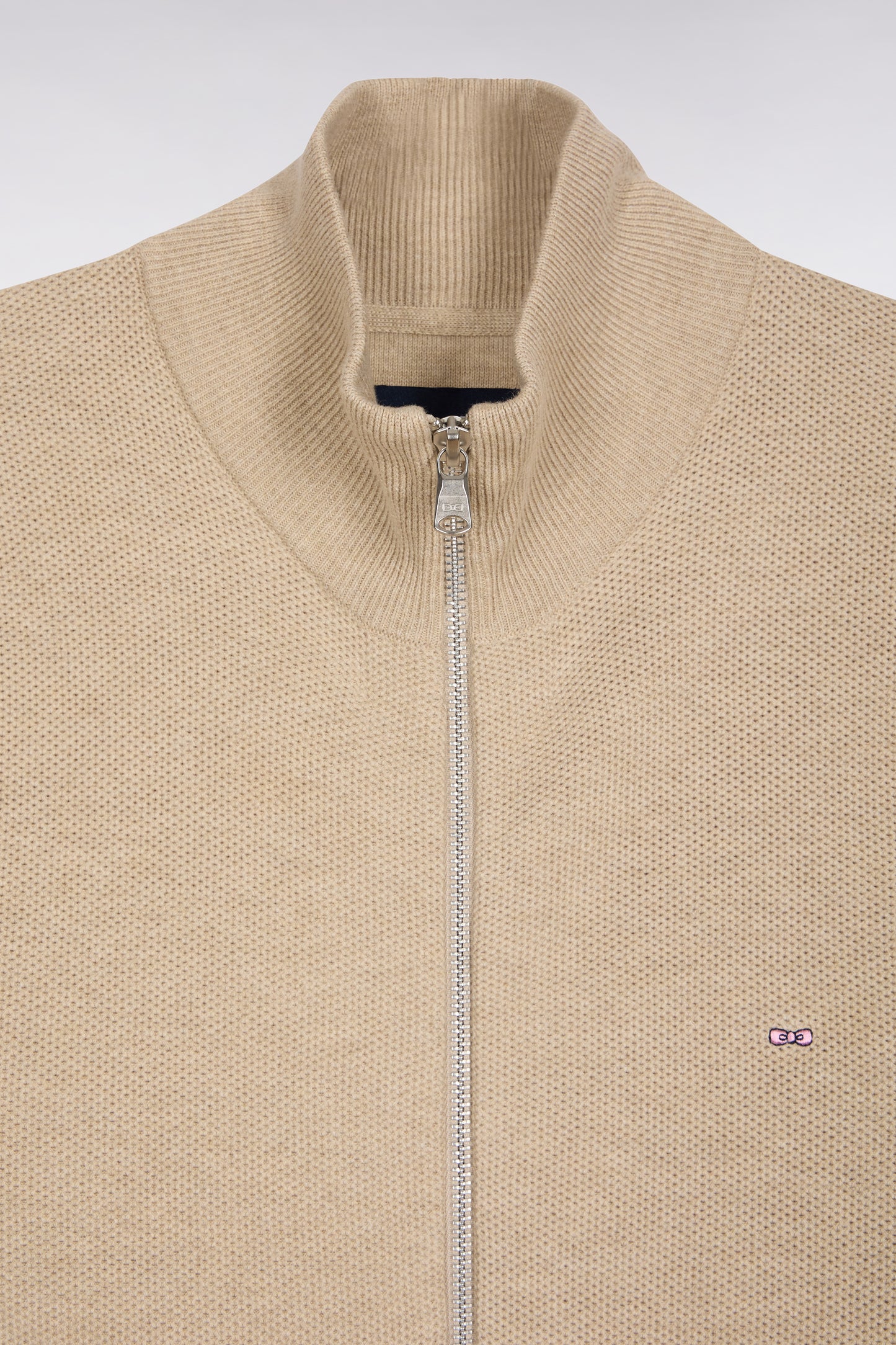 Cardigan zippé en laine et coton camel coupe droite