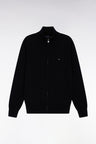 Zipped cardigan in black wool and cotton, straight cut