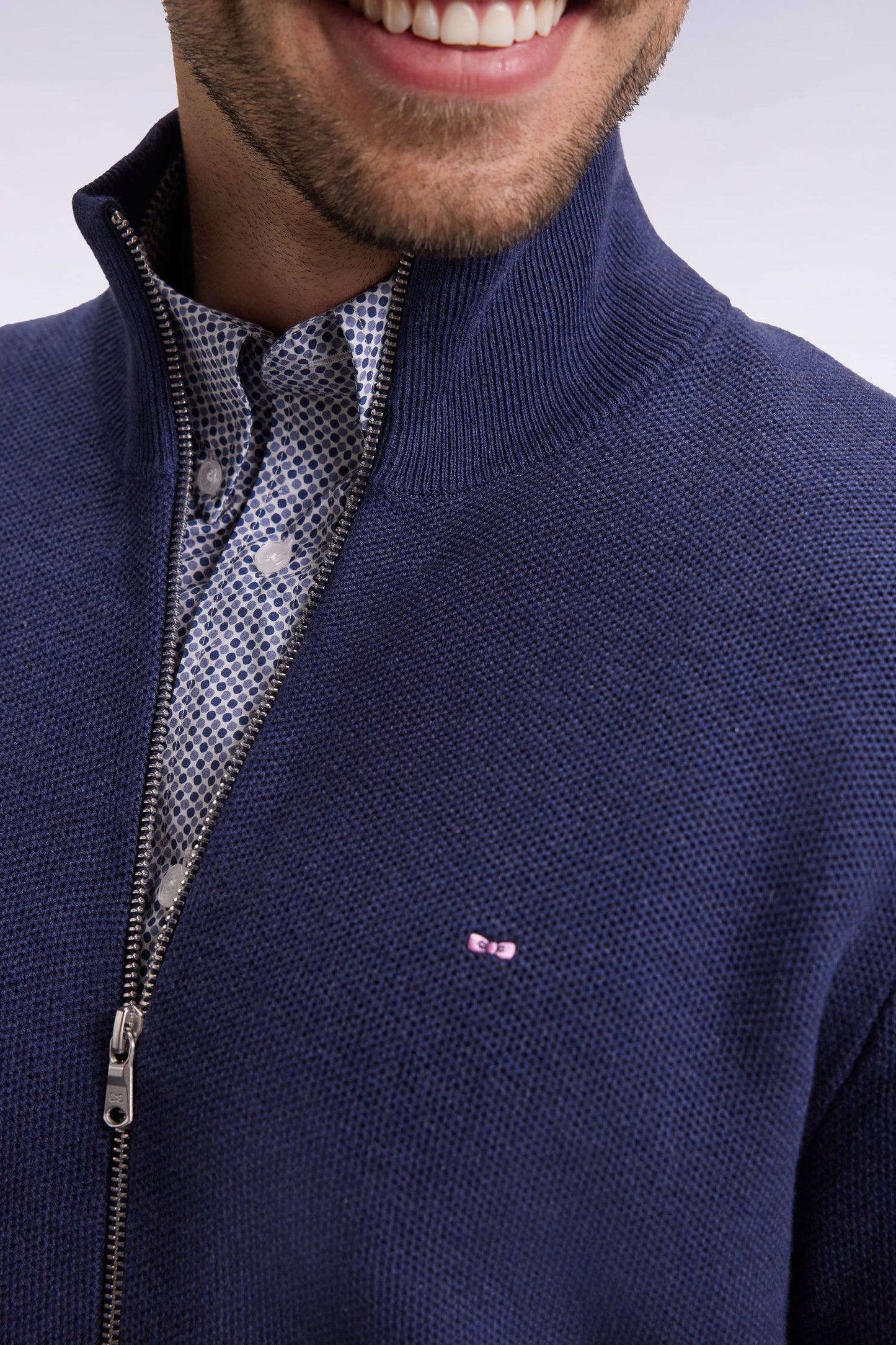 Cardigan en coton nid d'abeille marine coupe droite
