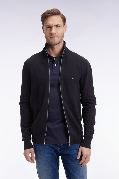 Black honeycomb cotton cardigan, straight cut - Image 3