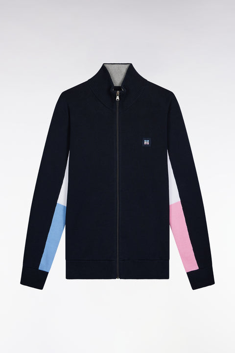 Navy cotton cardigan with contrasting inside sleeves - Image 2