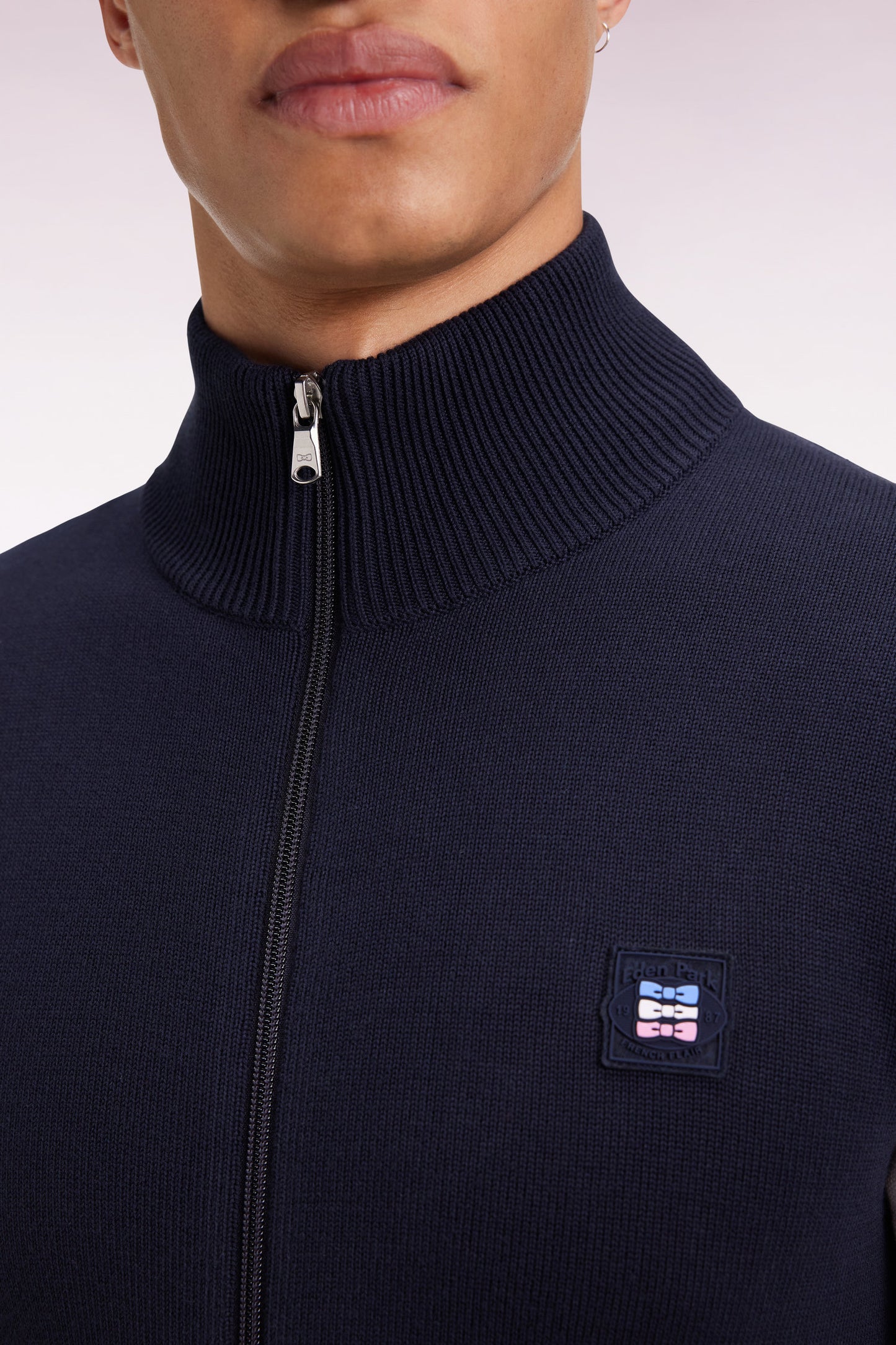 Cardigan en coton marine à intérieur de manches contrasté