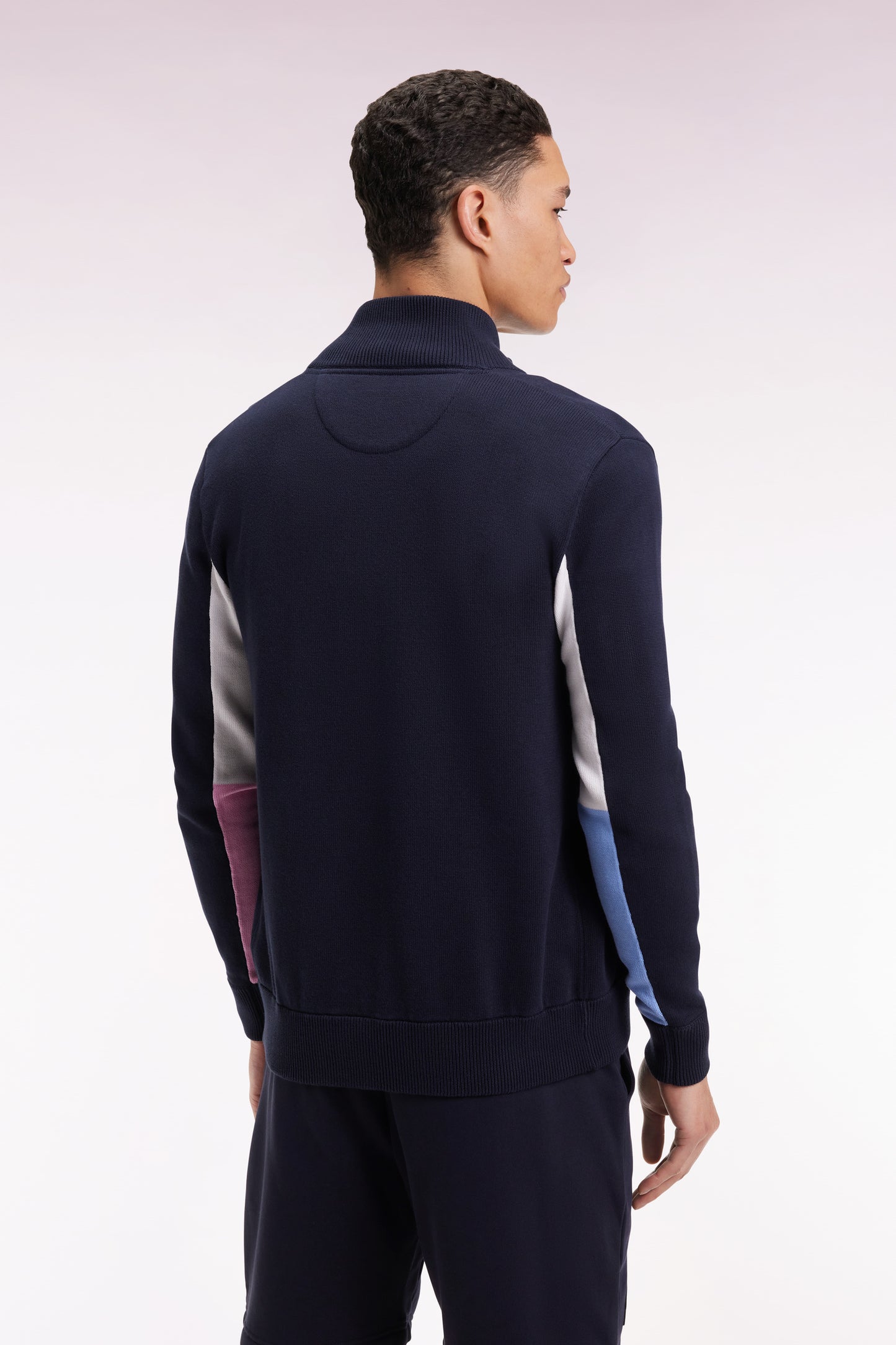 Cardigan en coton marine à intérieur de manches contrasté