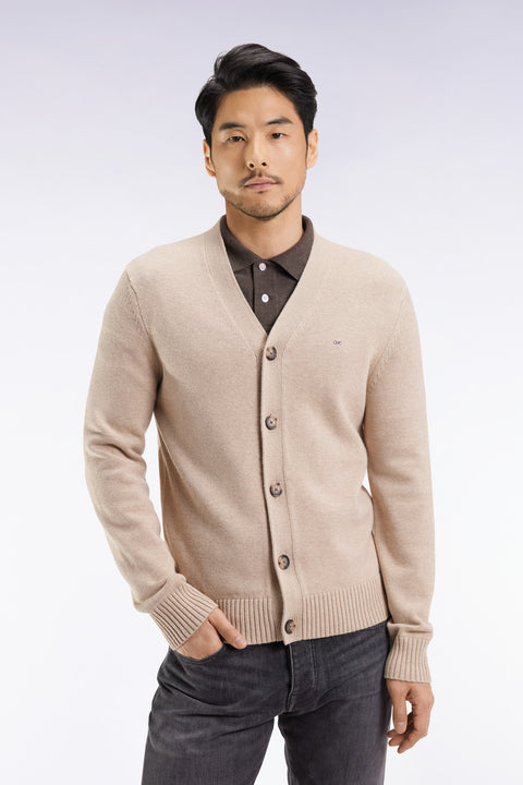 Beige wool and cotton cardigan, straight cut - Image 3