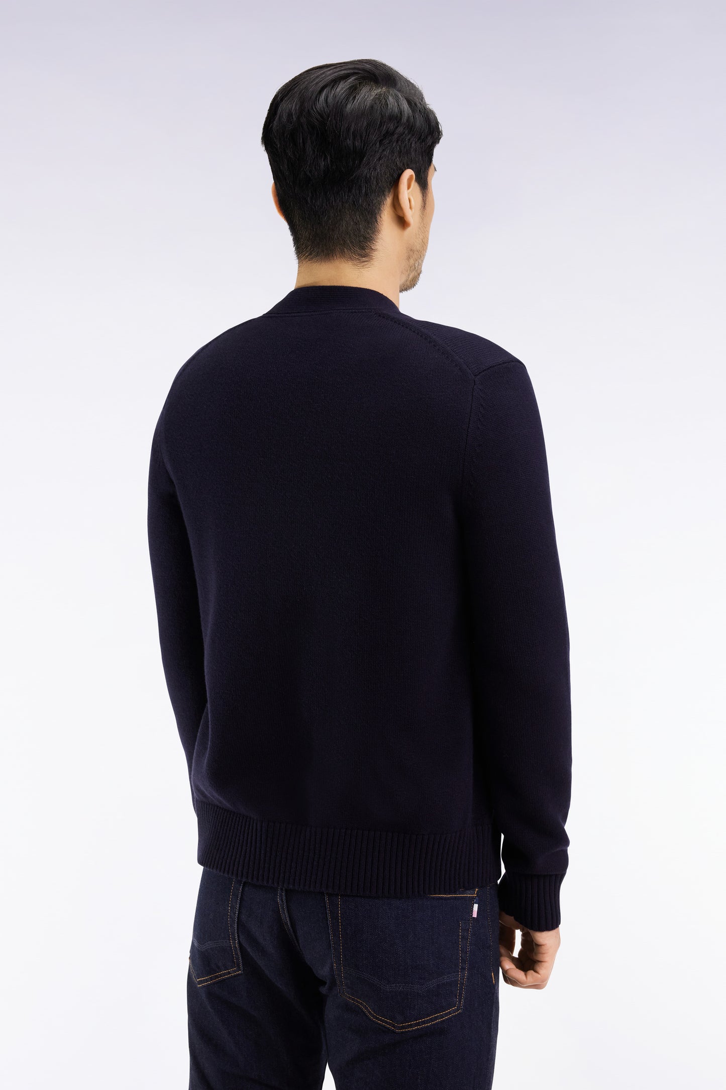 Cardigan en laine et coton marine coupe droite