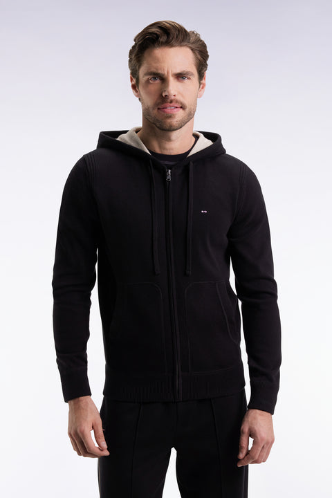 Black cotton zip-up hoodie, straight cut - Image 3