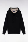 Black cotton zip-up hoodie, straight cut