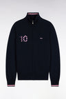 Navy cotton zipped cardigan embroidered 10 navy straight cut