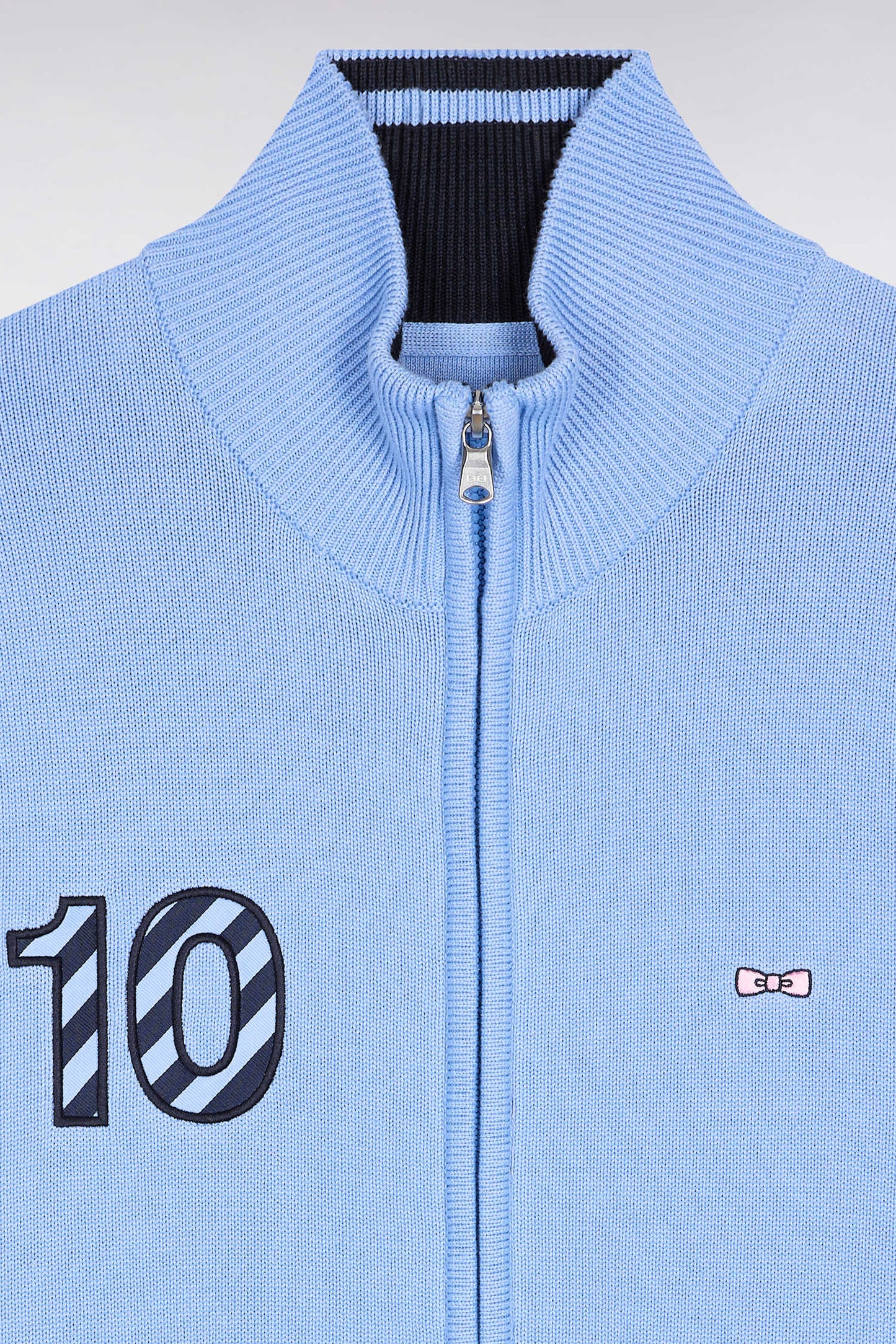 Cardigan zippé en coton marine broderie 10 ciel coupe droite