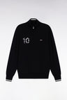 Navy cotton embroidered zipped cardigan 10 black straight cut