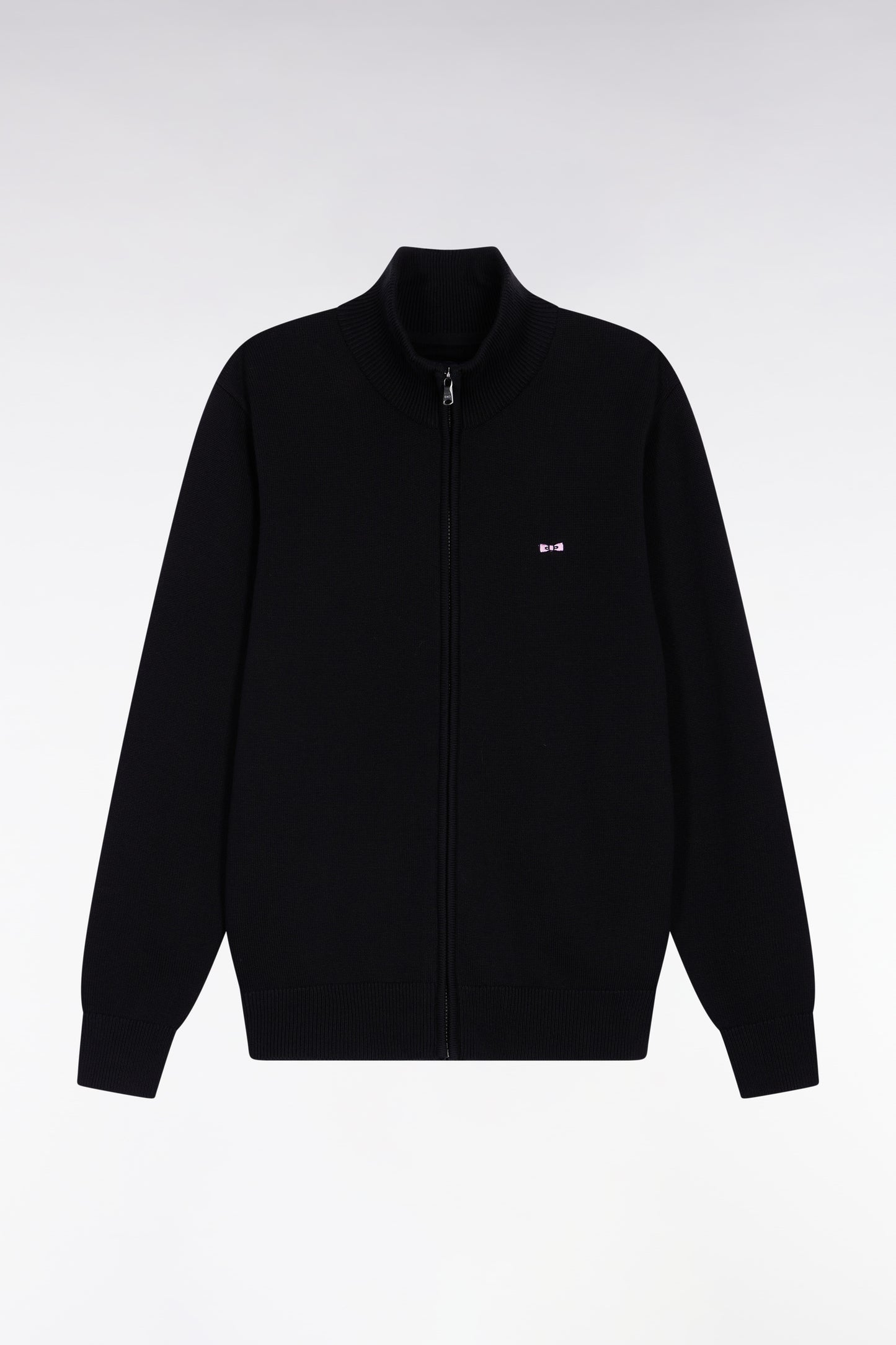 Black cotton zipped cardigan, straight cut