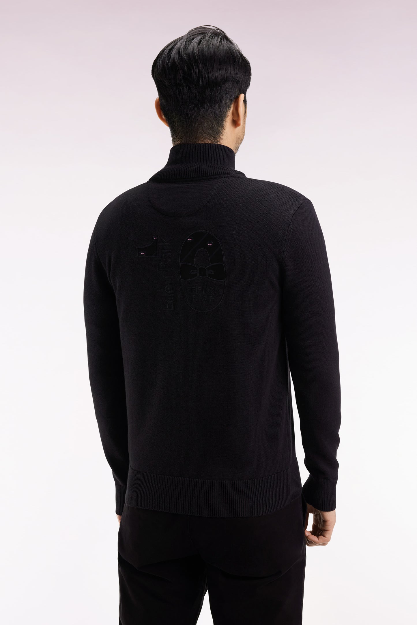 Black cotton zipped cardigan, straight cut