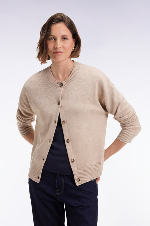 Cardigan en laine et coton beige coupe Relaxed - Image 3