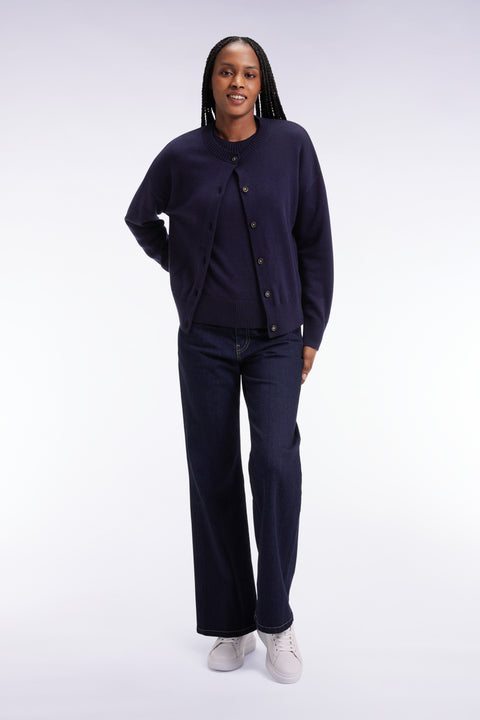 Cardigan en laine et coton marine coupe Relaxed - Image 3