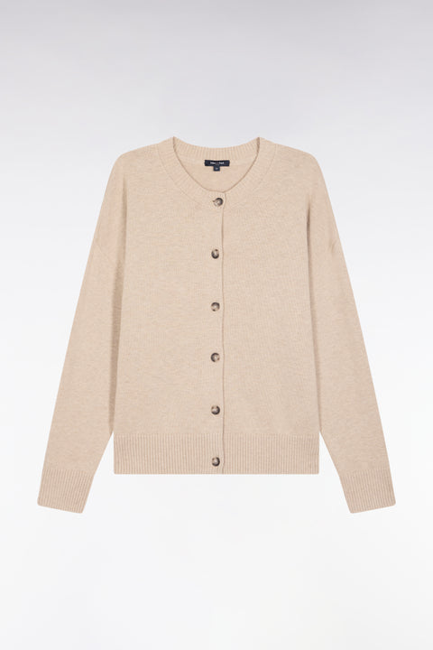 Cardigan en laine et coton beige coupe Relaxed - Image 2