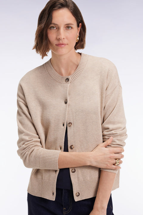 Cardigan en laine et coton beige coupe Relaxed - Image 1