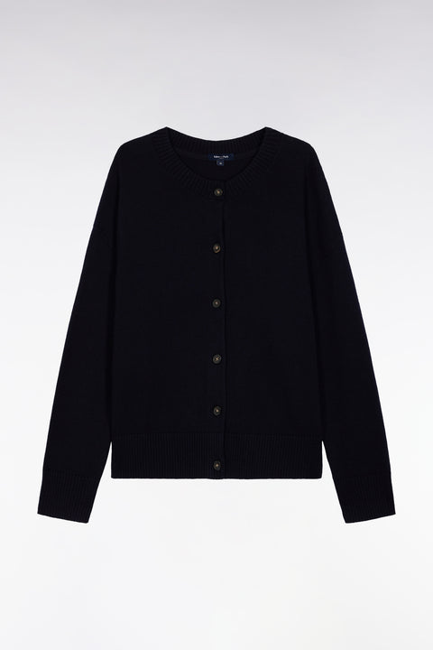 Cardigan en laine et coton marine coupe Relaxed - Image 2