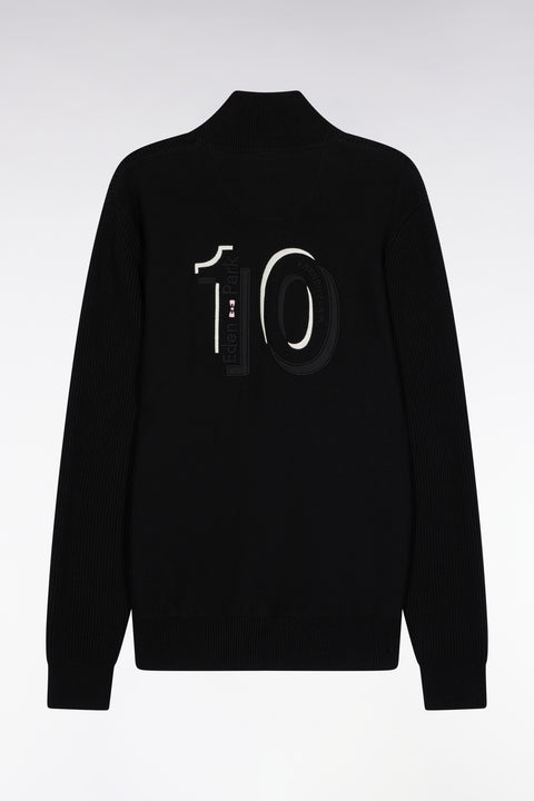 Zipped cardigan in black cotton with grey stripes, straight cut - Image 2