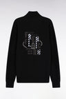 Zipped cardigan in black cotton with back embroidery