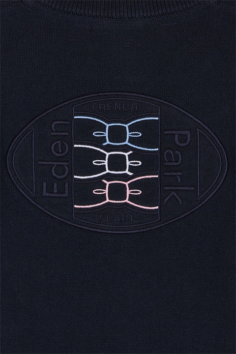 Cardigan zippé en coton marine broderie tricolore - Image 2