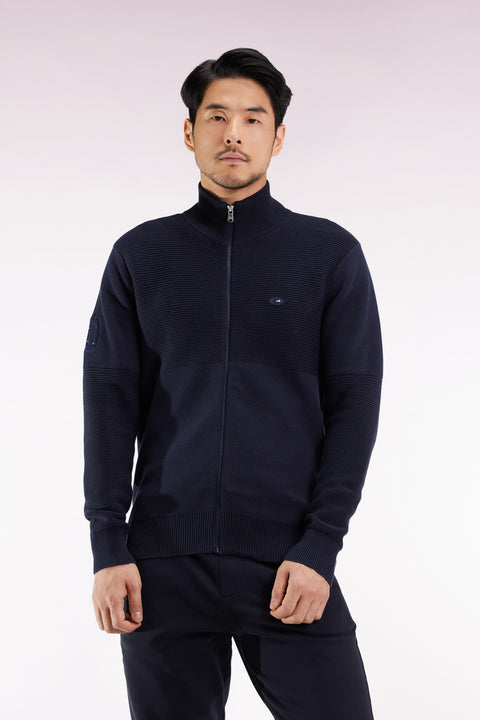 XV de France zipped cardigan in navy cotton - Image 3