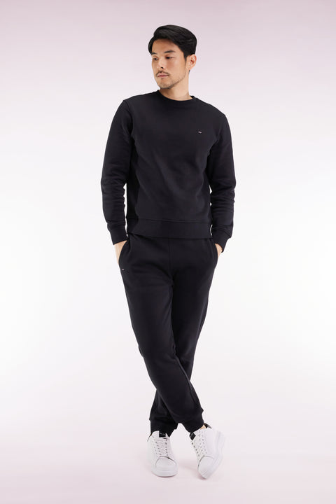Jogging suit in black brushed fleece, straight cut - Image 1